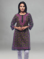 Load image into Gallery viewer, Seva Chikan Hand Embroidered Black Cotton Lucknowi Chikan Kurti-SCL0309