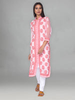 Load image into Gallery viewer, Seva Chikan Hand Embroidered Peach Faux Georgette Lucknowi Chikan Front Open Kurta-SCL0890