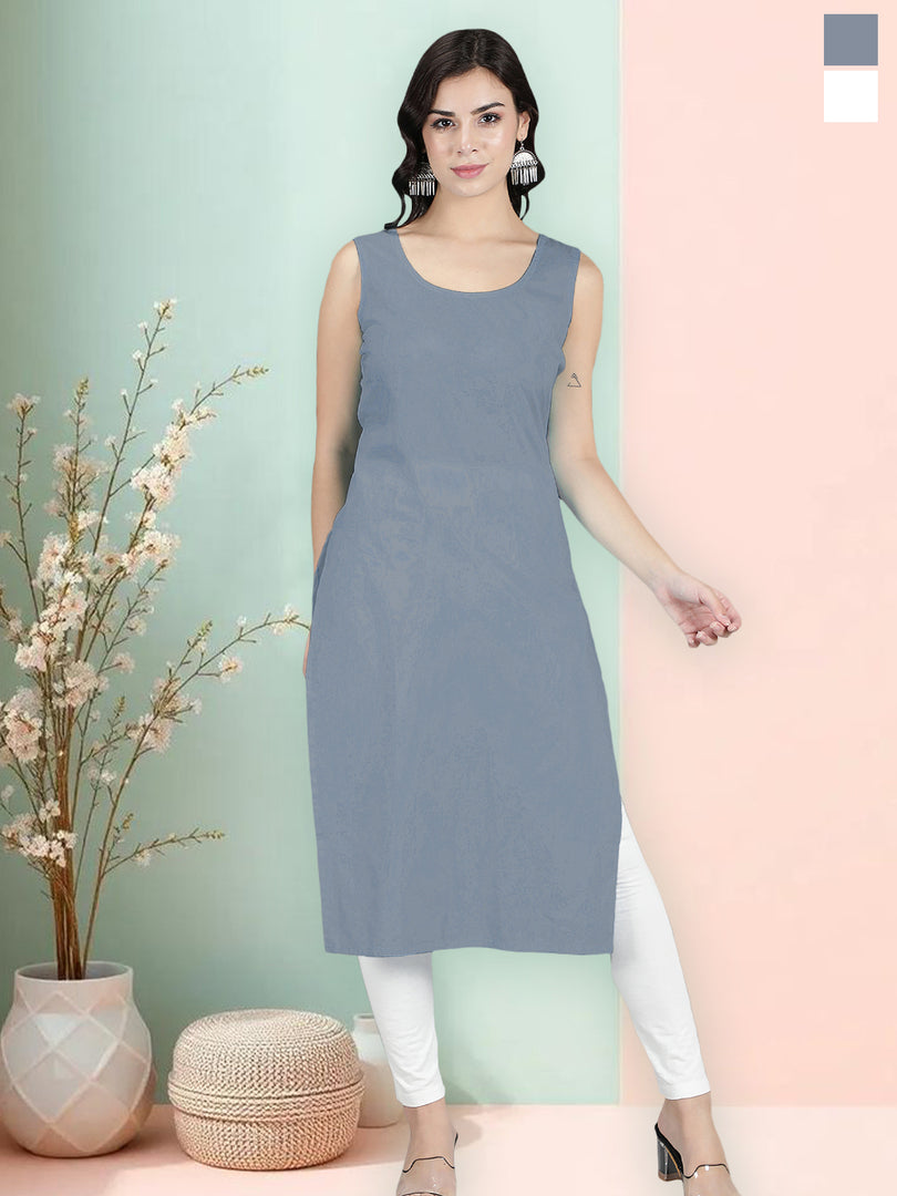 Seva Chikan Long Slips Combo of White (Pack of 2)