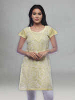 Load image into Gallery viewer, Seva Chikan Hand Embroidered Lemon Cotton Lucknowi Chikan Kurti-SCL0271