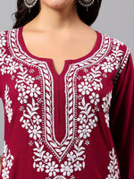 Load image into Gallery viewer, Seva Chikan Hand Embroidered Lucknowi Chikankari Purple Rayon Kurta SCL4508