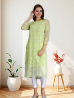 Load image into Gallery viewer, Seva Chikan Hand Embroidered Georgette Lucknowi Chikankari Kurta With Slip