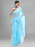 Load image into Gallery viewer, Seva Chikan Hand Embroidered Blue Cotton Lucknowi Saree-SCL2320