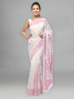 Load image into Gallery viewer, Seva Chikan Hand Embroidered White Pure Georgette Lucknowi Saree-SCL0588
