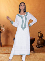 Load image into Gallery viewer, Seva Chikan Hand Embroidered White Cotton Lucknowi Chikan Kurti SCL1031
