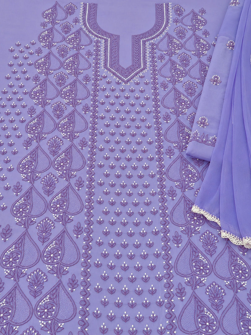 Seva Chikan Hand Embroidere Mauve Terivoil Cotton Lucknowi Chikankari Unstitched Suit Piece-SEV15019