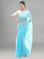 Load image into Gallery viewer, Seva Chikan Hand Embroidered Blue Georgette Lucknowi Saree-SCL2454