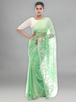 Load image into Gallery viewer, Seva Chikan Hand Embroidered Green Georgette Lucknowi Saree-SCL2451
