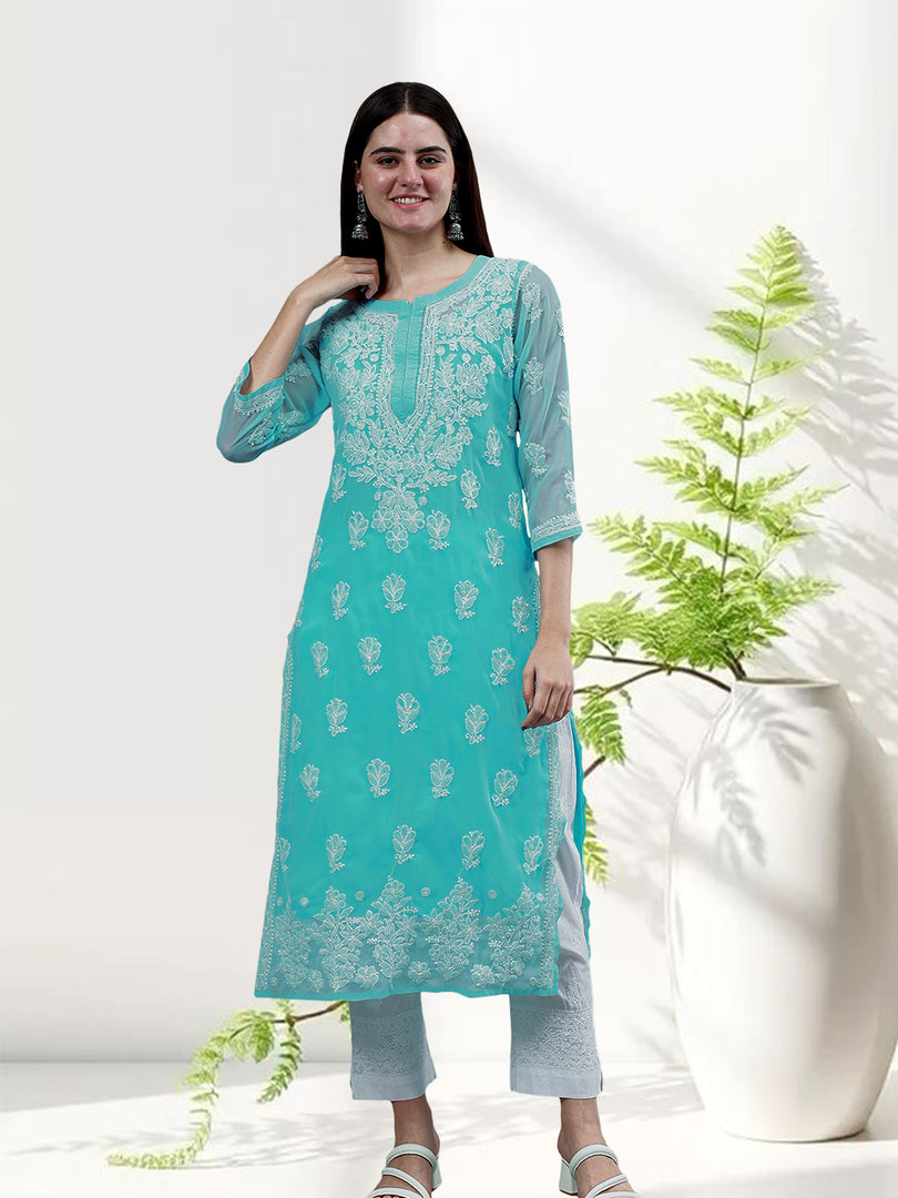 Seva Chikan Hand Embroidered Georgette Lucknowi Chikankari Kurta With Inner