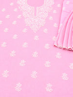 Load image into Gallery viewer, Seva Chikan Hand Embroidered Pink Terivoil Cotton Lucknowi Chikankari Unstitched Suit Piece-SCL13143