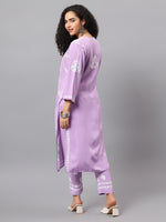 Load image into Gallery viewer, Seva Chikan Hand Embroidered Mauve Rayon Lucknowi Chikankari Kurta Set SCL8090