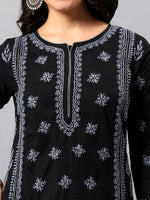 Load image into Gallery viewer, Seva Chikan Hand Embroidered Lucknowi Chikankari Black &amp; Grey Cotton Kurta SCL4769