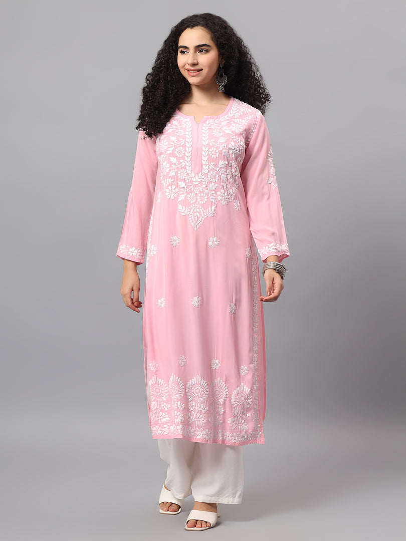 Seva Chikan Hand Embroidered Modal Cotton Lucknowi Chikan Kurti
