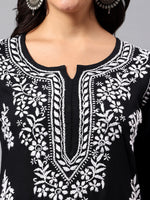 Load image into Gallery viewer, Seva Chikan Hand Embroidered Lucknowi Chikankari Black Cotton Kurta SCL4772