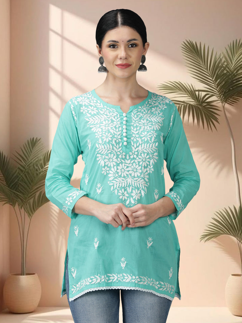Seva Chikan Hand Embroidered Cotton Lucknowi Chikan Top