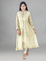 Load image into Gallery viewer, Seva Chikan Hand Embroidered Lemon Cotton Lucknowi Chikankari Anarkali-SCL1367
