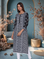 Load image into Gallery viewer, Seva Chikan Hand Embroidered Black Cotton Lucknowi SCL0973
