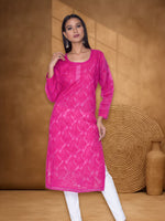 Load image into Gallery viewer, Seva Chikan Hand Embroidered Magenta Cotton Lucknowi Chikan Kurti SCL1065
