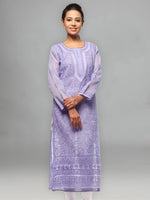 Load image into Gallery viewer, Seva Chikan Hand Embroidered Purple Cotton Lucknowi Chikan Kurta-SCL0664