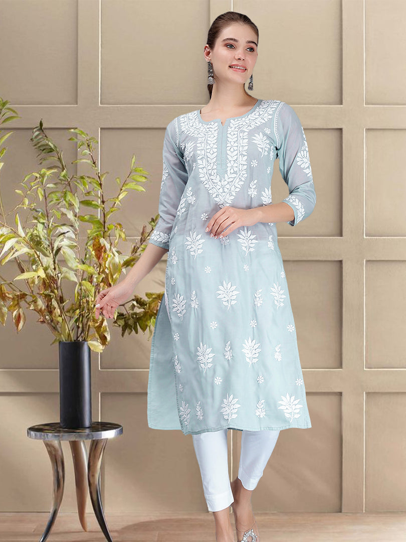 Seva Chikan Hand Embroidered Terivoil Cotton Lucknowi Chikankari Kurta