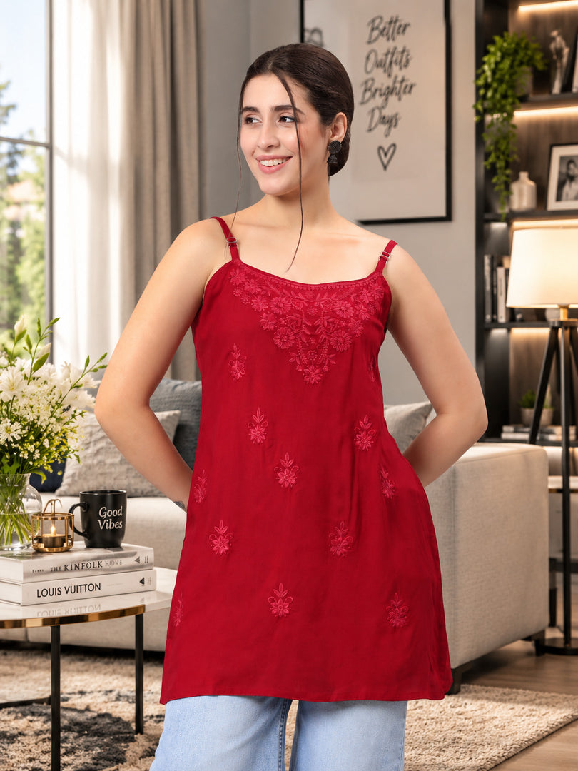 Seva Chikan Hand Embroidered Rayon Lucknowi Chikan Top