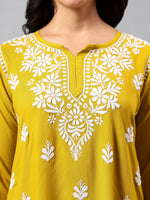 Load image into Gallery viewer, Seva Chikan Hand Embroidered Mehandi Green Rayon Lucknowi Chikan Top SCL9162