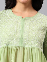 Load image into Gallery viewer, Seva Chikan Hand Embroidered Terivoil Cotton Lucknowi Chikan Green Top SCL9240