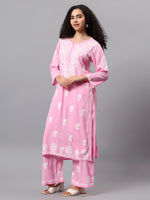 Load image into Gallery viewer, Seva Chikan Hand Embroidered Pink Rayon Lucknowi Chikankari Kurta Set SCL8063