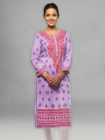 Load image into Gallery viewer, Seva Chikan Hand Embroidered Purple Cotton Lucknowi Chikan Kurti-SCL0622