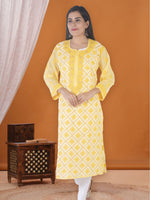 Load image into Gallery viewer, Seva Chikan Hand Embroidered Yellow Cotton Lucknowi Chikan Kurti SCL1219
