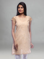 Load image into Gallery viewer, Seva Chikan Hand Embroidered Beige Cotton Lucknowi Chikan Top-SCL0334