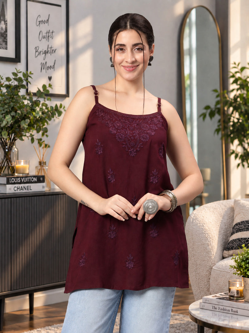 Seva Chikan Hand Embroidered Rayon Lucknowi Chikan Top