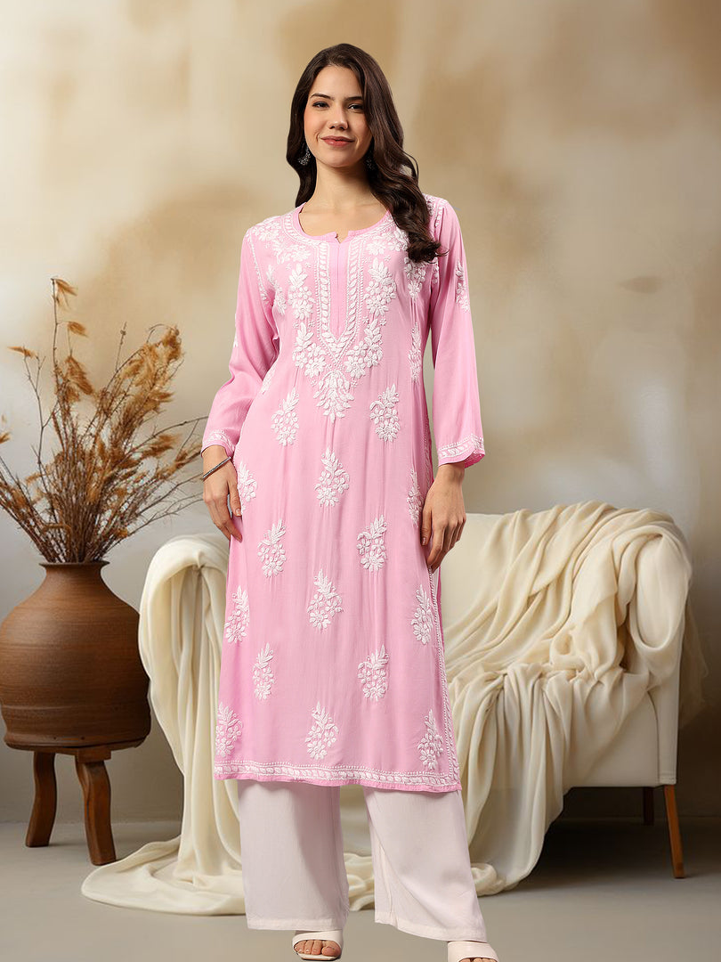 Seva Chikan Hand Embroidered Rayon Lucknowi Chikankari Kurta