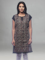 Load image into Gallery viewer, Seva Chikan Hand Embroidered Black Cotton Lucknowi Chikan Kurti-SCL0343
