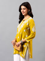 Load image into Gallery viewer, Seva Chikan Hand Embroidered Mehandi Green Rayon Lucknowi Chikan Top SCL9162