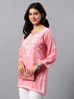 Load image into Gallery viewer, Seva Chikan Hand Embroidered Peach Rayon Lucknowi Chikan Top SCL9156