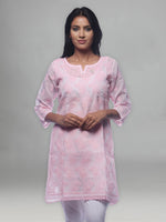 Load image into Gallery viewer, Seva Chikan Hand Embroidered Pink Cotton Lucknowi Chikan Kurti-SCL0324