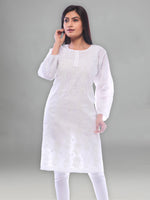 Load image into Gallery viewer, Seva Chikan Hand Embroidered White Cotton Lucknowi Chikan Kurti-SCL0224