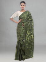 Load image into Gallery viewer, Seva Chikan Hand Embroidered Green Tusser Silk Lucknowi Saree-SCL2307