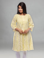 Load image into Gallery viewer, Seva Chikan Hand Embroidered Yellow Cotton Lucknowi Chikankari Anarkali-SCL0353
