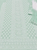 Load image into Gallery viewer, Seva Chikan Hand Embroidered Sea Green Cotton Lucknowi Chikankari Unstitched Suit Piece-SEV15037