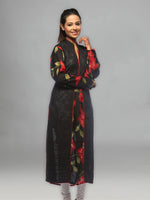 Load image into Gallery viewer, Seva Chikan Hand Embroidered Black Cotton Lucknowi Chikan Kurti-SCL0603