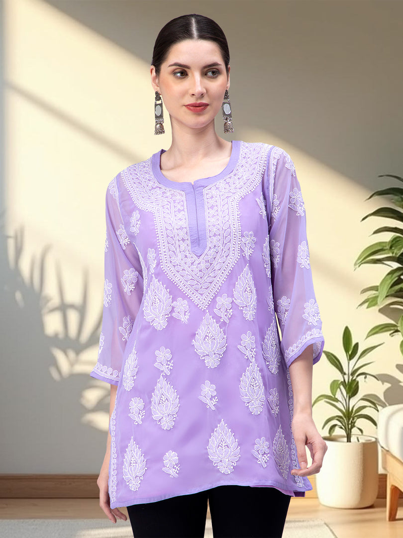 Seva Chikan Hand Embroidered Georgette Lucknowi Chikankari Top With Slip