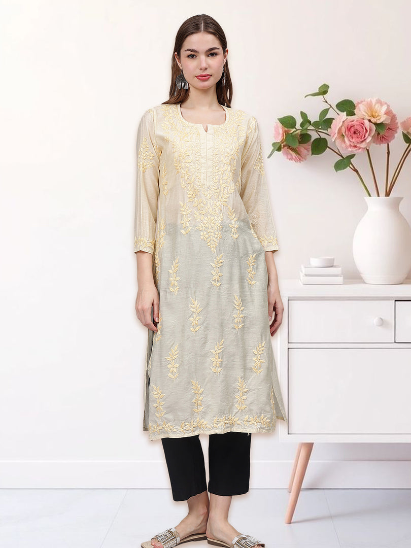 Seva Chikan Hand Embroidered Chanderi Lucknowi Chikankari Kurta