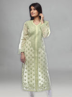 Load image into Gallery viewer, Seva Chikan Hand Embroidered Pista Green Cotton Lucknowi Chikan Kurti-SCL0266