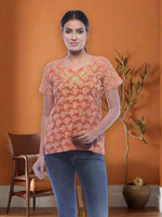 Load image into Gallery viewer, Seva Chikan Hand Embroidered Orange Cotton Lucknowi Chikankari Short Top SCL0165
