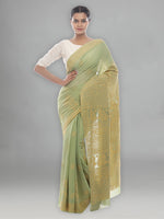 Load image into Gallery viewer, Seva Chikan Hand Embroidered Green Pure Georgette Lucknowi Chikan Saree-SCL2471
