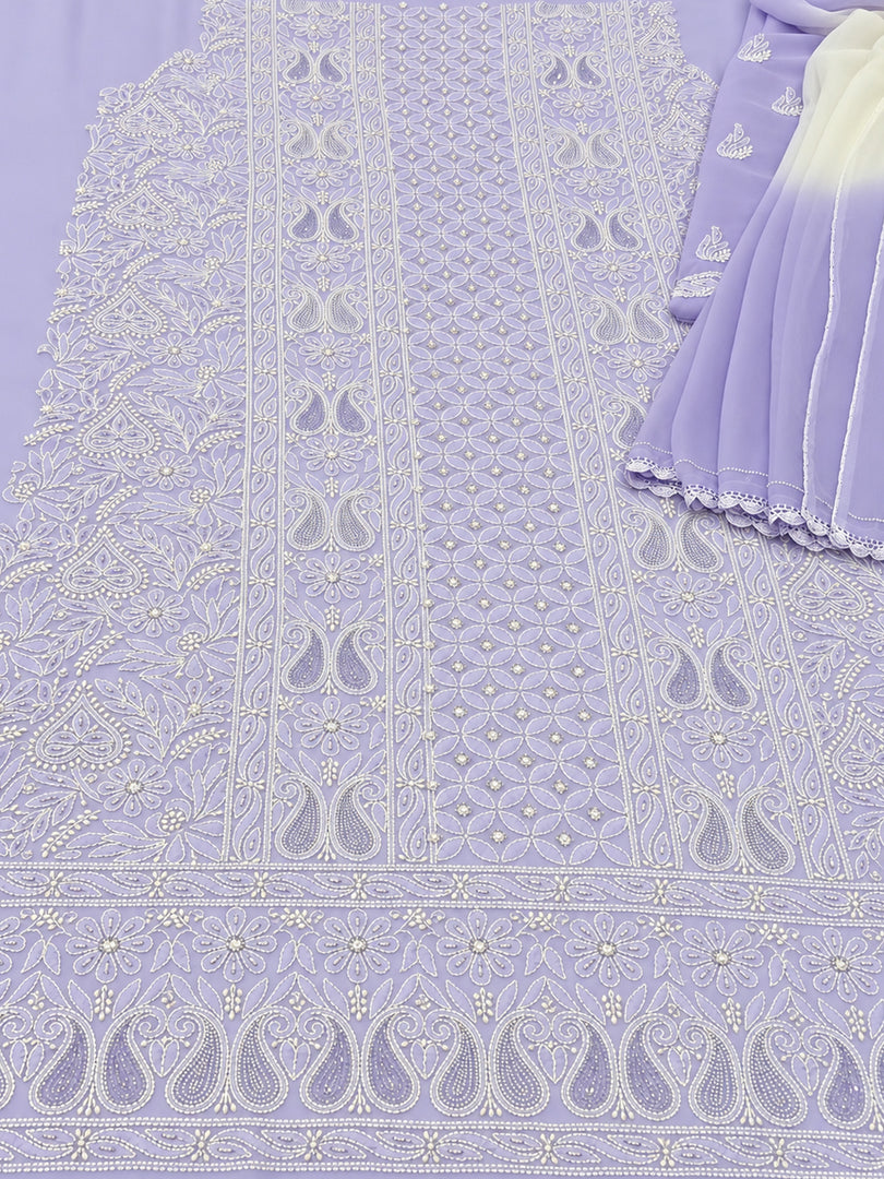 Seva Chikan Hand Embroidered Mauve Cotton Lucknowi Chikankari Unstitched Suit Piece-SEV15029