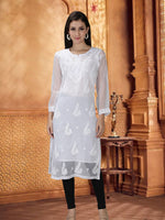 Load image into Gallery viewer, Seva Chikan Hand Embroidered Georgette Lucknowi Chikankari Kurta With Slip