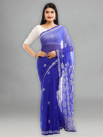 Load image into Gallery viewer, Seva Chikan Hand Embroidered Royal Blue Georgette Lucknowi Saree-SCL2003
